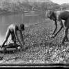 Billy Bugg and his Uncle Charlie Murray gather oysters near Thomas Dick’s lease near entrance to Limeburners Creek Port Macquarie.
